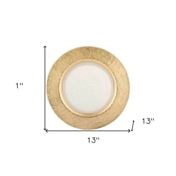 HomeRoots 375871 13 in. Hand Crafted Gold Glass Authentic Leaf Round Charger Plate