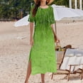 thumbnail image 5 of Aboser Boho Floral Print Dresses for Women Trendy Short Sleeve Dress Casual Side Split Maxi Dresses Loose Fit Crewneck Beach Dress with Pockets, 5 of 8
