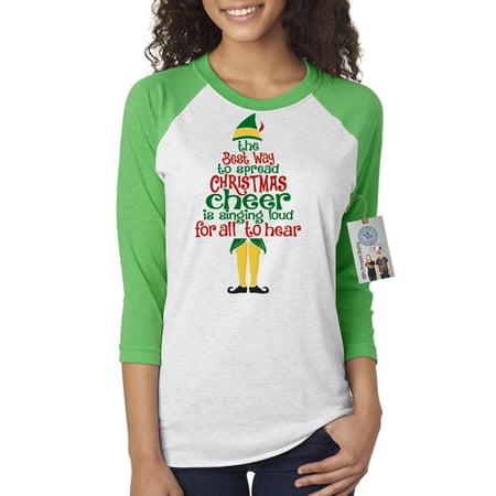 Elf Spread Christmas Cheer Womens 3/4 Raglan Sleeve T-Shirt Top