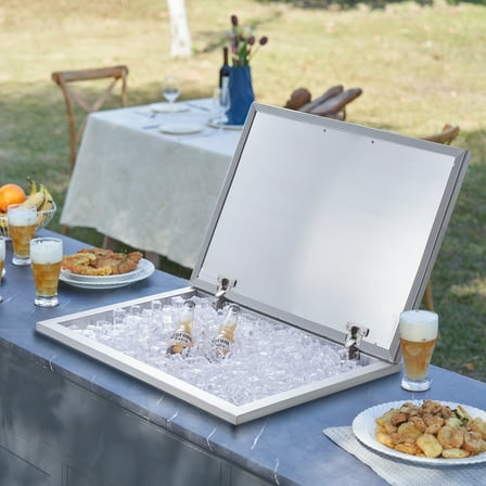 KFFKFF 28"x20"x17" Drop in Ice Chest Ice Cooler Ice Bin Stainless Steel w/Cover