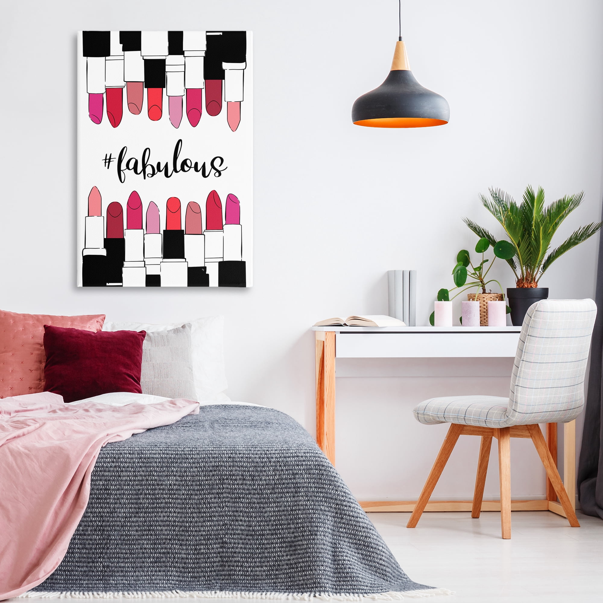 Stupell Industries Hashtag Fabulous Lipstick Beauty & Fashion Painting Gallery Wrapped Canvas Art Print Wall Art, 30 x 45