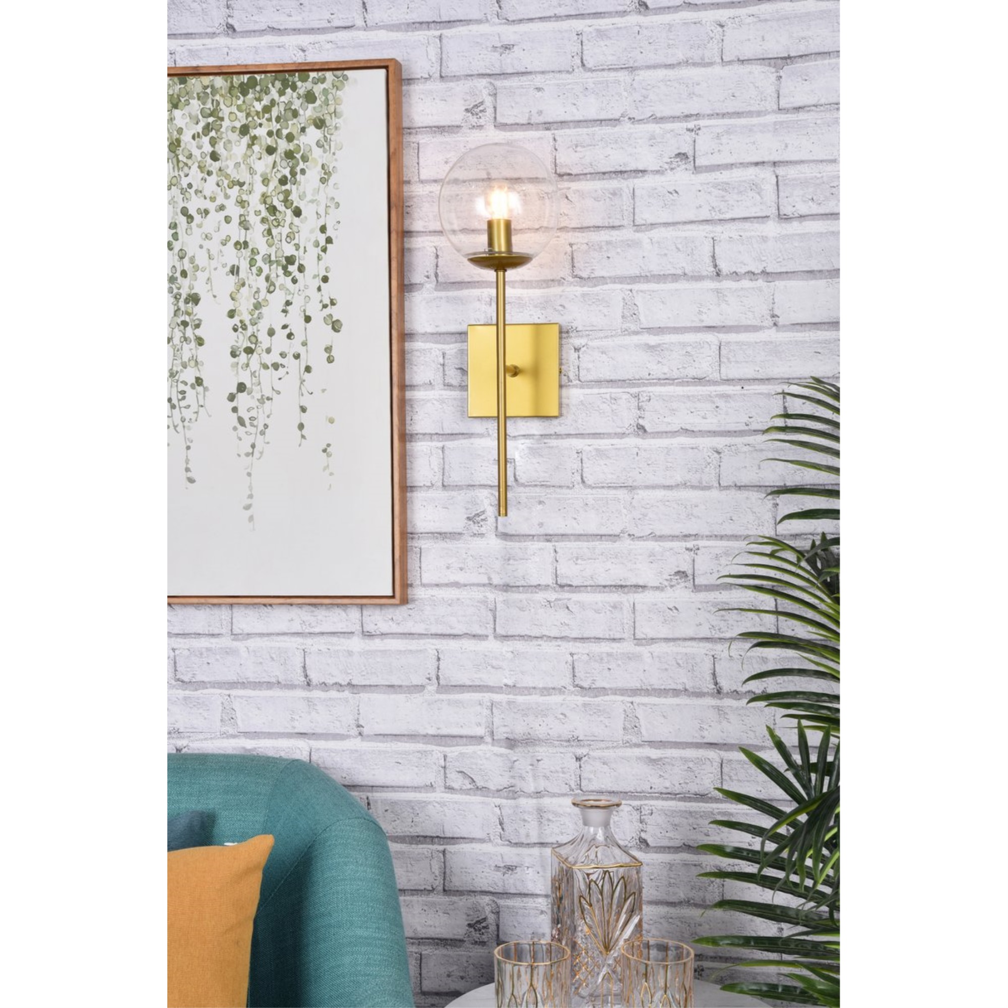 Neri 1 light brass and clear glass wall sconce