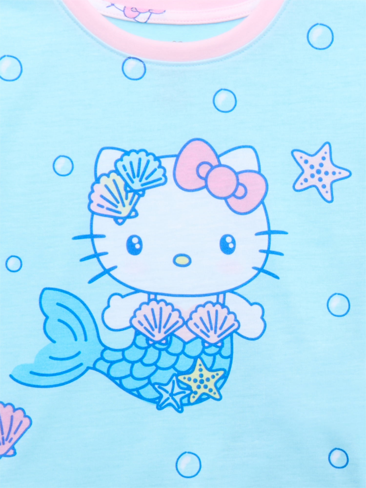Hello Kitty Little Girls and Big Girls Mermaid Graphic Tee and Shorts Pajama Set, 2-Piece, Sizes 4-12