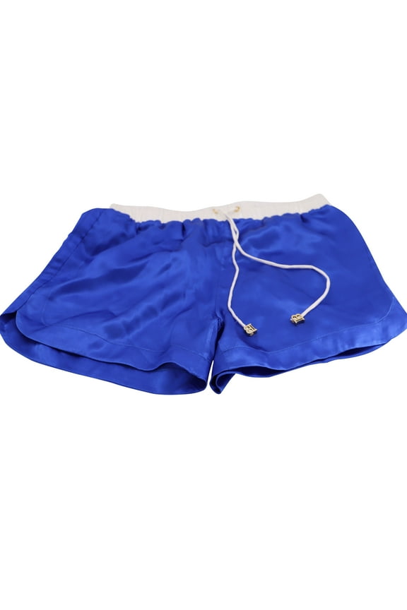 Pre-Owned Balmain Satin Shorts with White Waist Band in Blue Silk