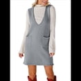 thumbnail image 1 of Vestido Corto de Punto Liso Sin Mangas con Cuello en V y Bolsillos para Mujer Gris Oscuro L, 1 of 10