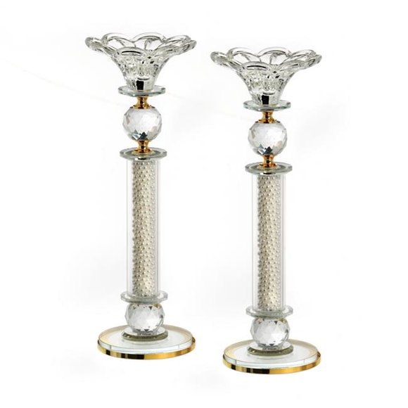 Novell Collection X2043Z Bougeoirs en Cristal avec Perles et Métal Doré