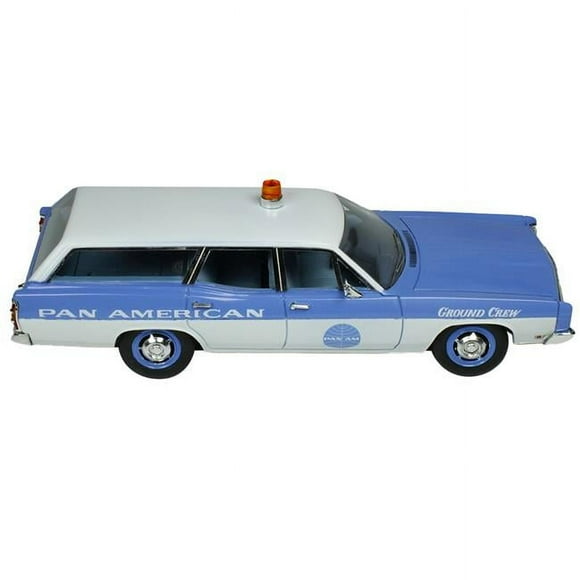 Goldvarg Collection GC-PAA-007 1-43 Scale Model Car with Pan-American Airlines Ground Crew Limited Edition for 1970 Ford Galaxie Station Wagon - Blue & White with Blue Interior