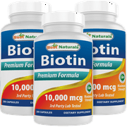 3 Pack Best Naturals Biotin 10000 mcg 200 Capsules (Total 600 Capsules)
