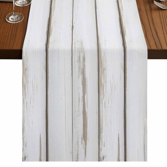 Table Runners 72 Inches Long Dress Scarves, White Wood Grain Farmhouse Kitchen/Dining Table Runner, Coffee Tablerunners, Vintage Farmhouse Wooden Board 14x72 Inch