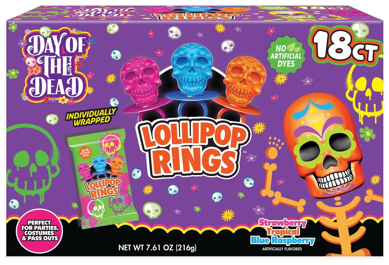 Walmart Halloween Day of the Dead Sugar Skull Lollipop Rings, Box