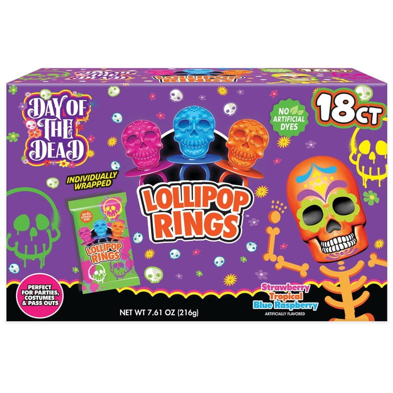 Walmart Halloween Day of the Dead Sugar Skull Lollipop Rings, Box