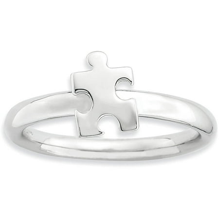 Sterling Silver Puzzle Ring - Sterling Silver Rhodium-Plated Awareness Puzzle Piece Ring
