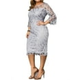 thumbnail image 3 of Scvgkk Women's Plus Size Hollow Out Lace Solid Color Knee Length Dress, 3 of 4