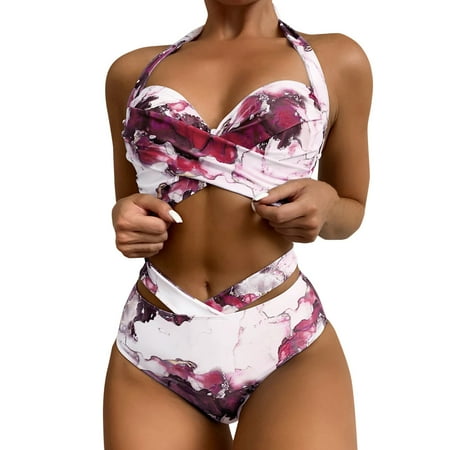 

Yubnlvae womens swimsuit Water Color Print Push Up Bikini Swimsuit Two Piece - Hot Pink L