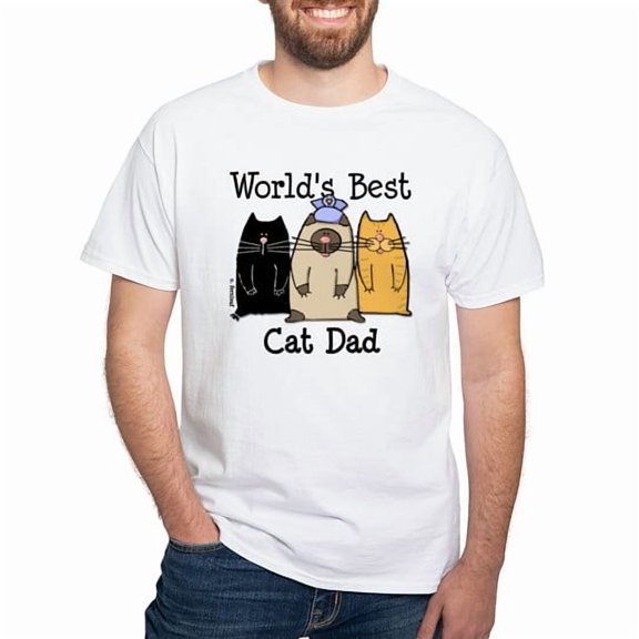 CafePress - World's Best Cat Dad White T Shirt - Men's Classic Cotton T-Shirts