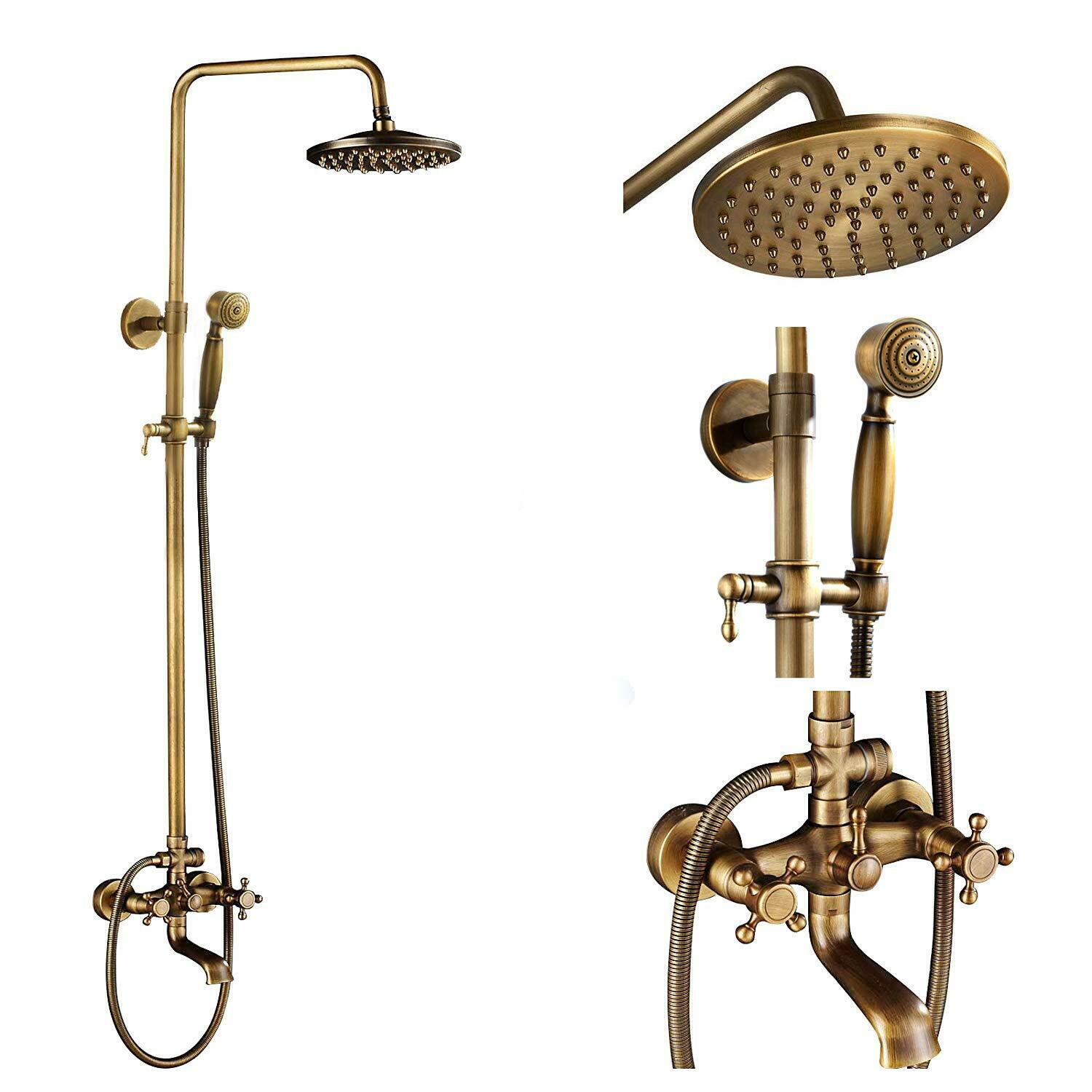 CES Antique Brass Shower System Set Shower Fixture Faucet 8 Inch Rain