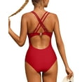 thumbnail image 3 of Charmo Womens V Neck One Piece Swimsuits Ruched Tummy Control Monokini Bathing Suits, 3 of 7