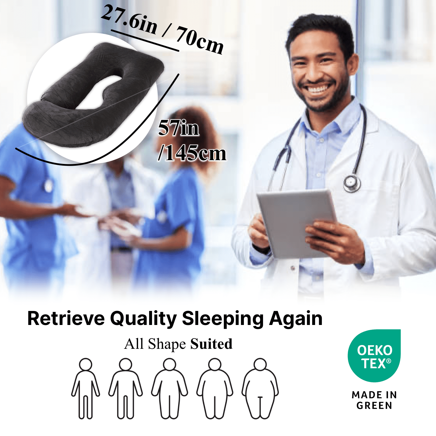 ALLOPERA Pregnancy Pillow, Full Body Maternity Pillow 57 inch, with Removable Washable Cover - Sleep Support for Legs, Back, Neck, Shoulder, HIPS, Belly for Pregnent Women, Velvet (Coal-Black)