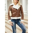 thumbnail image 2 of Shearling Trim Zip-Up Long Sleeve Classic Aviator Jacket for Women Brown XX-large, 2 of 4