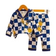 thumbnail image 1 of Conjunto de ropa de hogar para niños con cárdigan de solapa con contraste de otoño, pijama de algodón de licra para niños y niñas, ropa de habitación con aire acondicionado de verano, 1 of 4