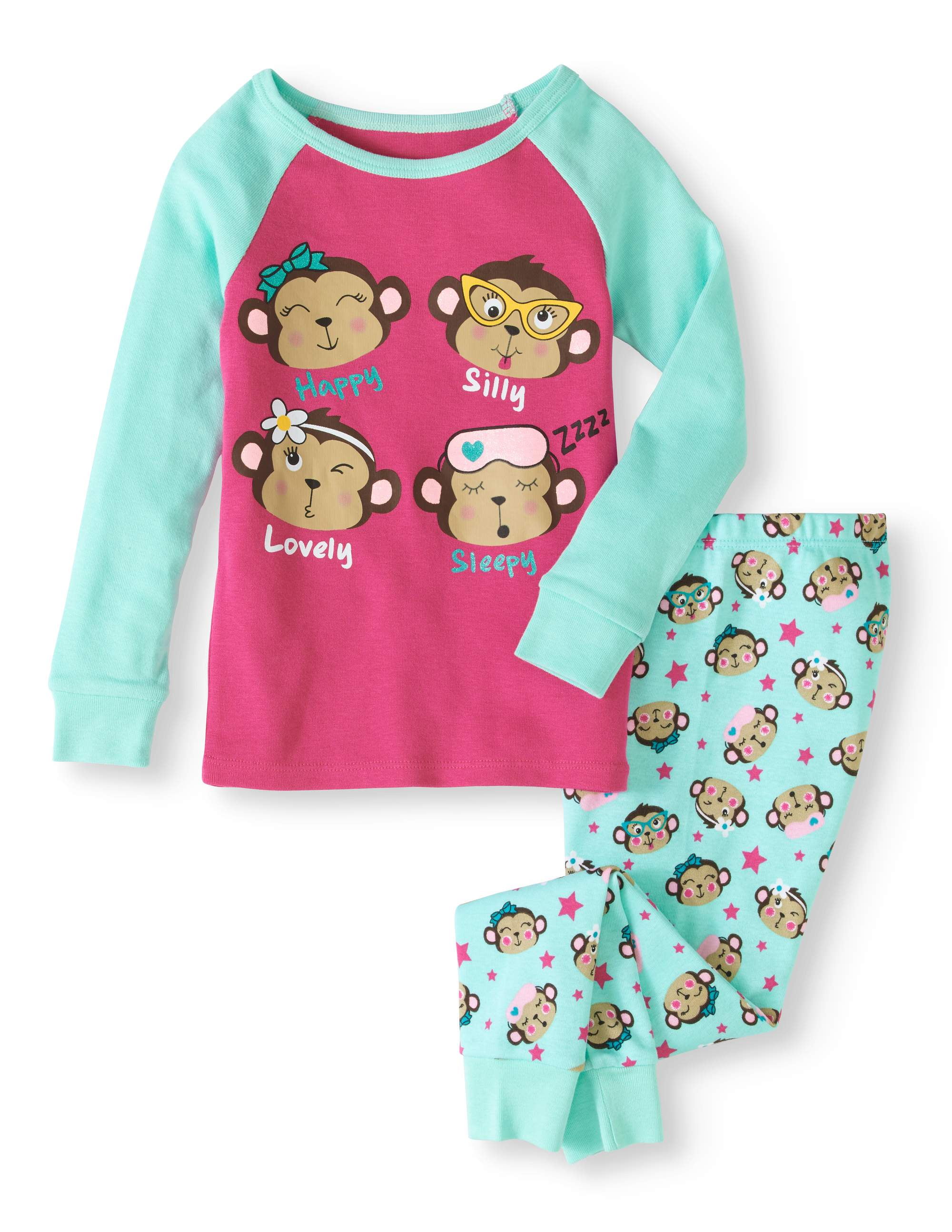 Toddler Girl Monkeys 2pc Tight Fit Full Sleeve Cotton Pajama Set