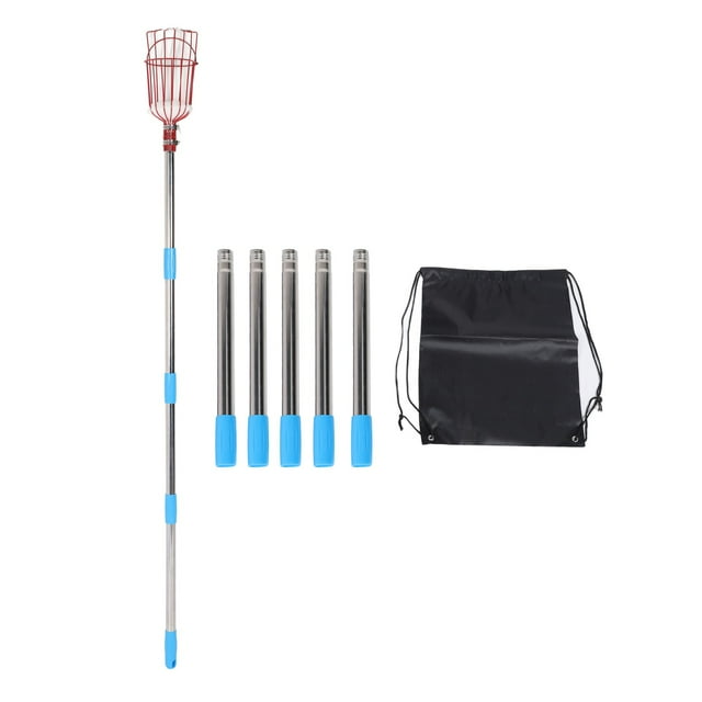 Recolector de frutas multifuncional de acero inoxidable, duradero, resistente a la corrosión, para manzanas y naranjas, con poste de 9 secciones.