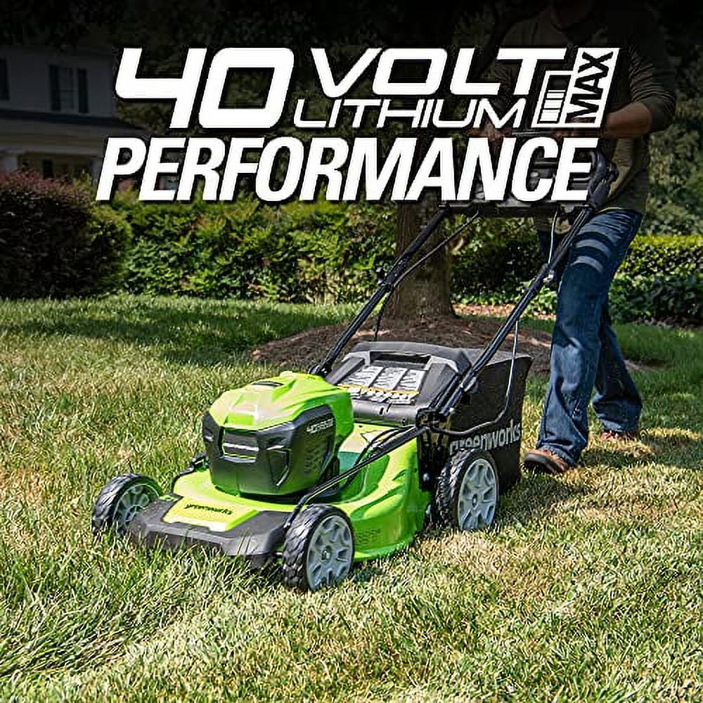 Greenworks 40V 21" Brushless Self-Propelled Lawn Mower, 2 x 4Ah USB (Power Bank) Batteries and Charger Included MO40L4413