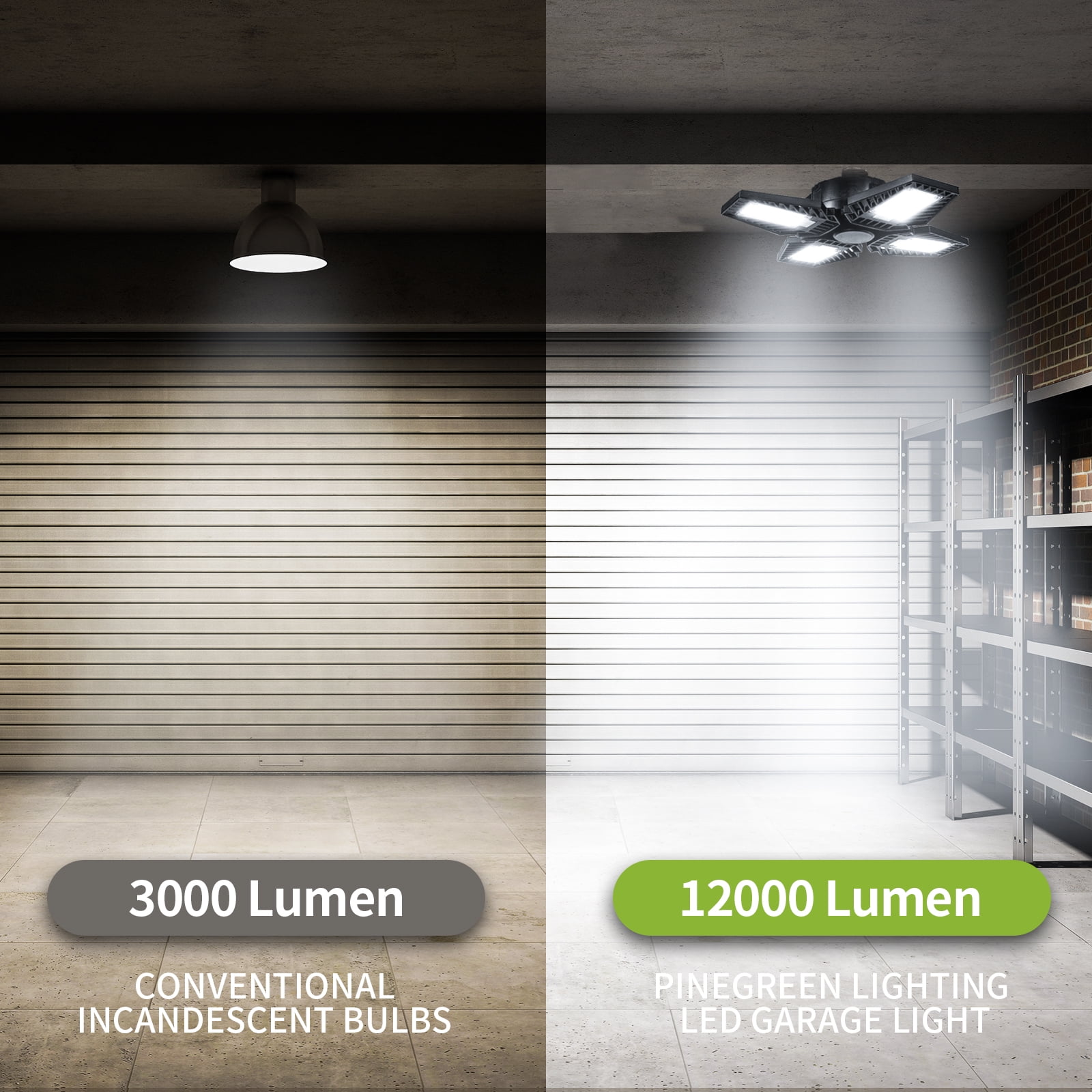 Pinegreen Lighting CL-BU-G120 12000 Lumens 100W 4-Panel Foldable LED Garage Light