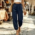 thumbnail image 4 of Women's Loose Cuffed Long Pants Baeitkot Women's Fashion Casual Solid Color Elastic Waist Pocket Loose Cuffed Long Pants Navy XXL, 4 of 8