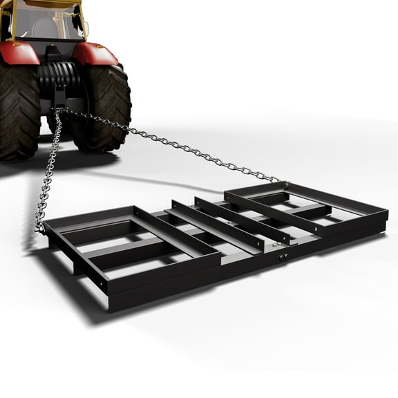 HOHYN Drag Harrow, 48in Heavy Duty Tow Behind Drag Harrow with Adjustable Bars & 49.2in Chain, 20.3in Wide Driveway Grader Landscape Rake for ATV, Tractor, Mower Tow Behind Yard Lawn Leveling Tool
