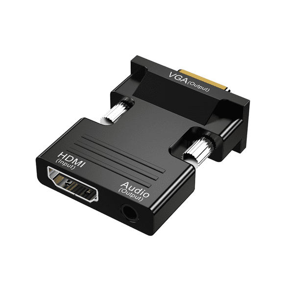 1080P Female HDMI to VGA Male Converter Adapter with 3.5mm Stereo Audio Portable HDMI Connector Plug for Laptop PC PS3 Xbox STB Blu-ray DVD TV Stick (Black)