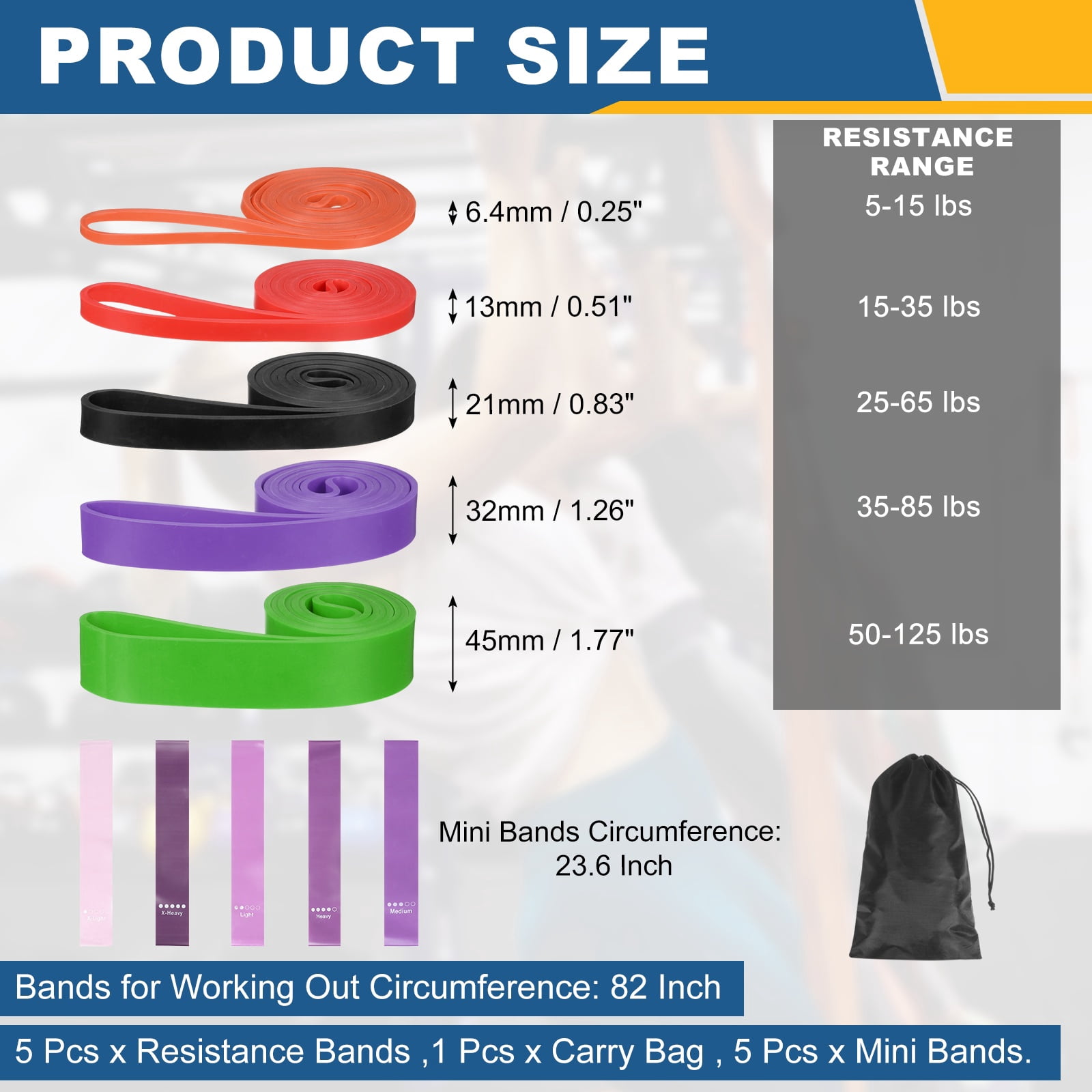 Uxcell Resistance Bands for Working Out, 5 Levels Pull Up Assistance Bands with Carry Bag & Mini Resistance Straps 5 Pcs & Multicolored/Purple Gradient