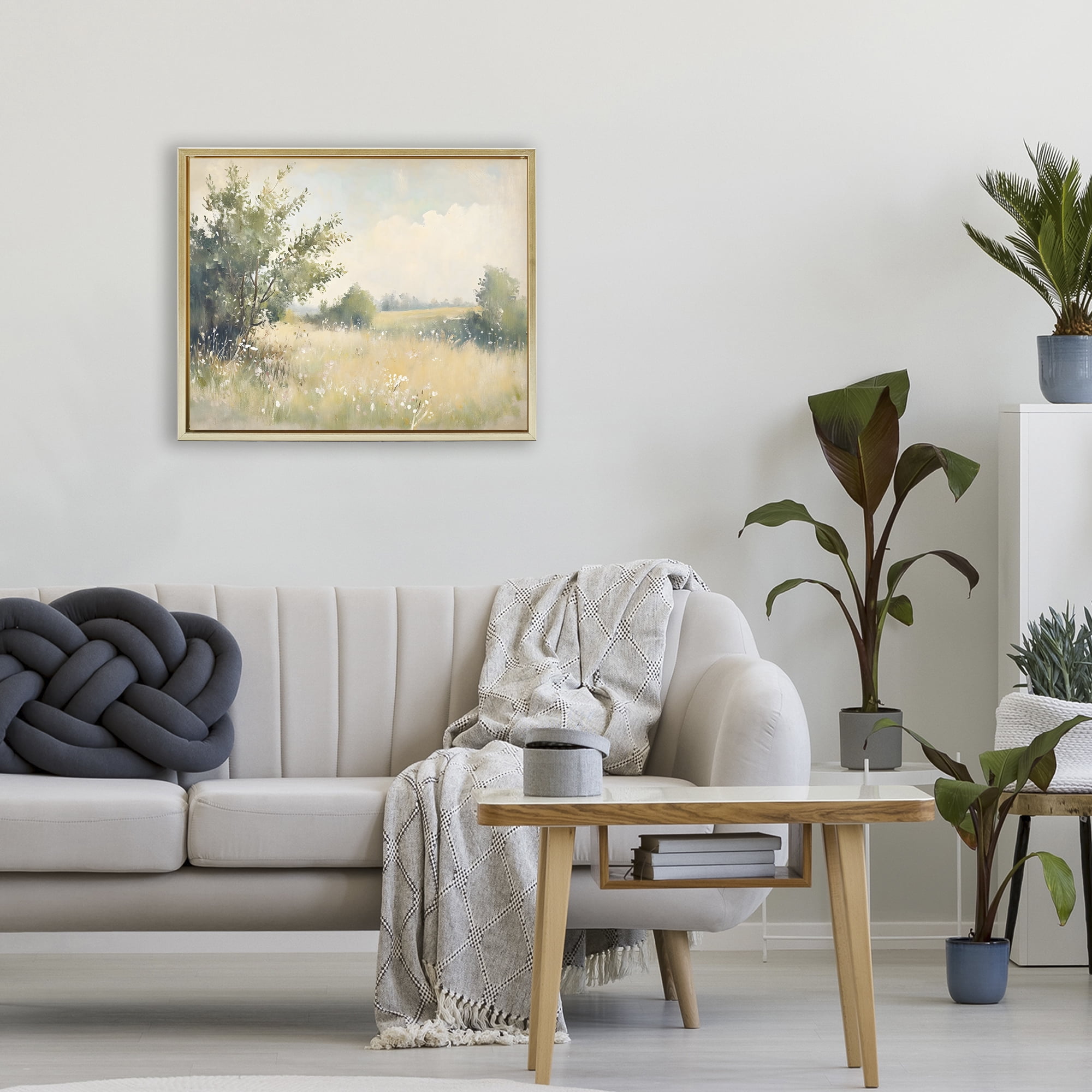 Stupell Industries Summer Meadow in Soft Light Gold Framed Floater Canvas Wall Art, design by Creative Studio