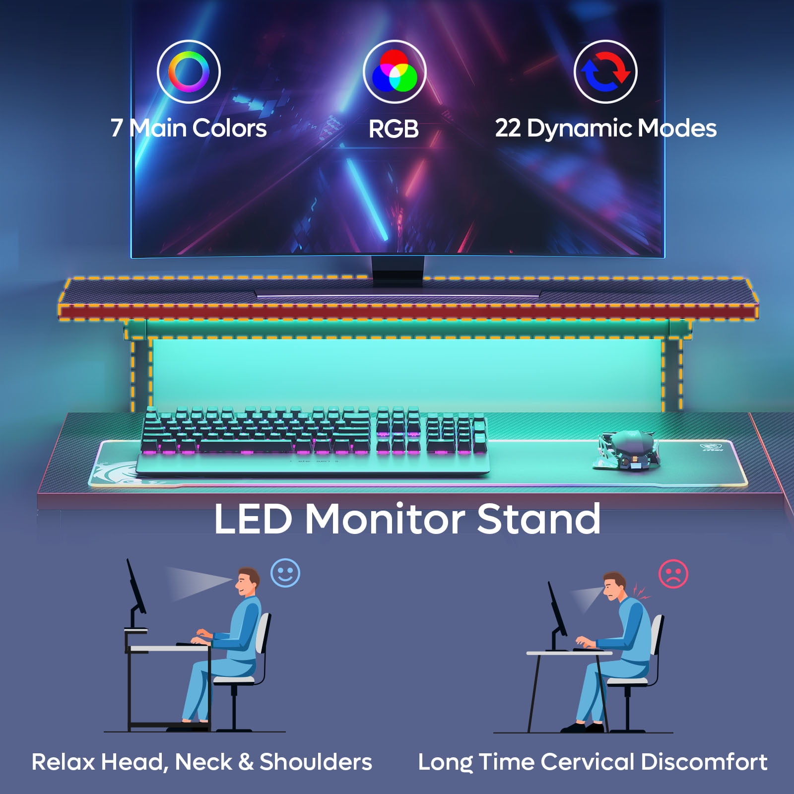 Pinmoco 42" Reversible LShaped Gaming Desk with Monitor Stand, LED Lights& Headset Hooks, Home Offic(图4) Pinmoco 42" Reversible LShaped Gaming Desk with Monitor Stand, LED Lights& Headset Hooks, Home Offic(图4)