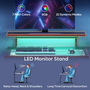 Pinmoco 42 Reversible L-Shaped Gaming Desk with Monitor Stand, LED Lights& Headset Hooks, Home Office, Carbon Fiber Black