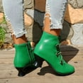 thumbnail image 3 of Rokment Women's Retro Dress Combat Boots with Side Zipper Christmas Dancing Party Vintage Leather Round Toe Mid Heel Dressy Ankle Booties Green Size 9, 3 of 8
