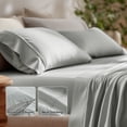 thumbnail image 3 of Deconovo Bed Sheets Set - Soft Cooling and Breathable Bamboo Fiber Satin 4 Piece Eco-Friendly Bedding, Light Grey, King Size, 3 of 9