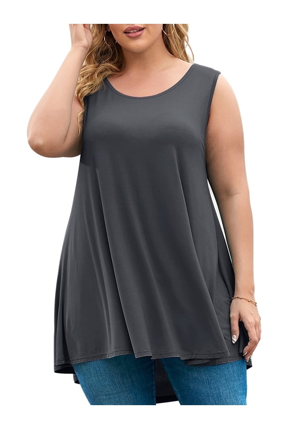 Plus Size Tank Tops for Women Sleevelss Tunic Casual Summer Clothes Swing Shirts for Jeans(Deep Gray 1X)