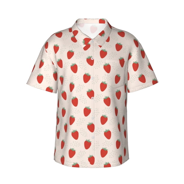 Balery Hand Drawn Strawberry Camisas hawaianas de manga corta para hombre, camisas playeras de corte holgado, camisas de vacaciones con botones,XX-Large