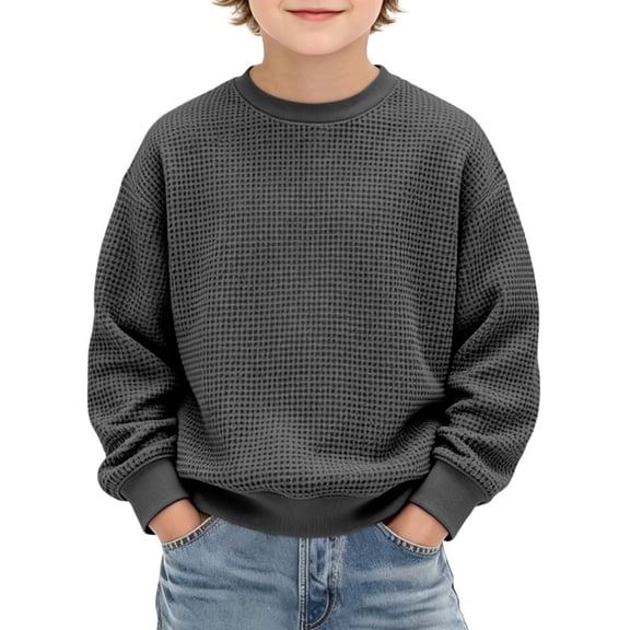 Enjoytime Crewneck Sweatshirt Boys Solid Color Long Sleeve Pullover Tops Casual Warm Fall Winter Clothes for Kids