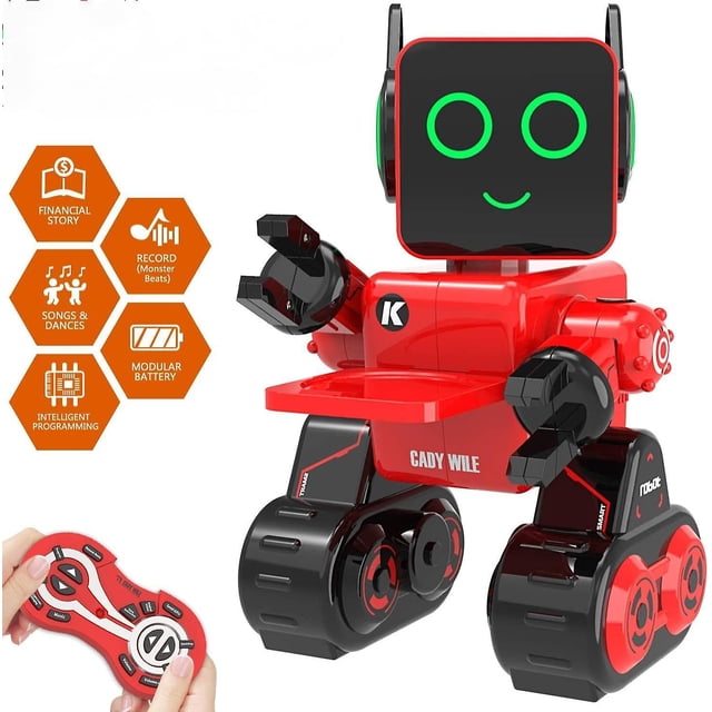 Juguete robot, juguete robot de control remoto para niños, robot Rc de programación inteligente, adecuado para niños de 8 años en adelante para cantar, bailar, hablar, transferir (rojo) Feliz Sencillez