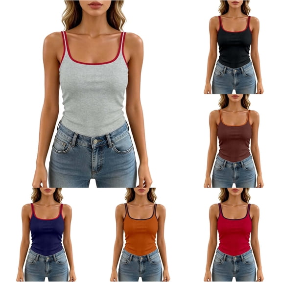 CUSTG Women Solid Color Camis Sleeveless Color Knit Tank Tops With Built In Bra Padding Backless O-NeckOuterwear For Modern Casual Fitness Holiday Female Summer Shirts