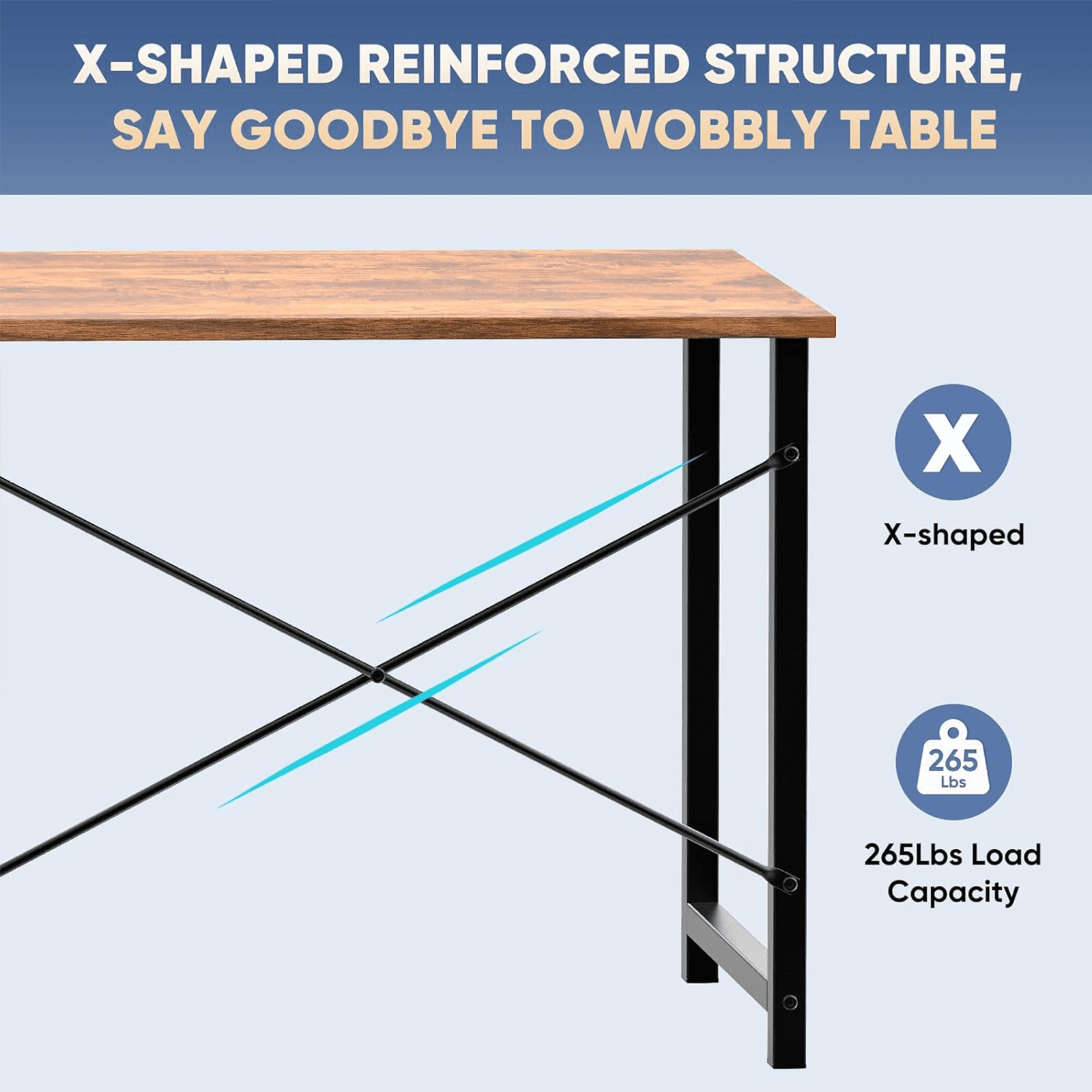 Casabay 47 Inch Computer Desk Home Office Desk with X-Shaped Metal Frame, Waterproof Writing Table with Simple Style for Small Space, Brown