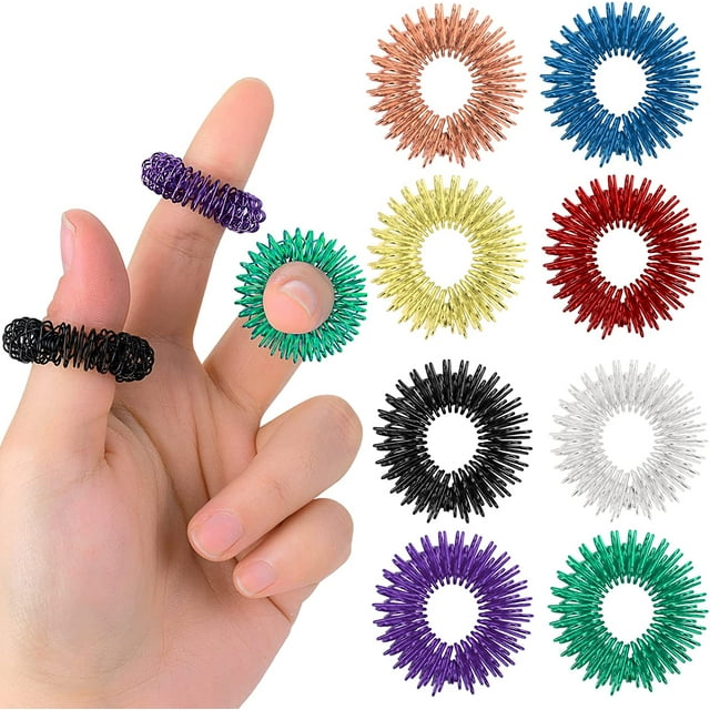 8 Pieces Acupressure RingsSpiky Sensory Finger Rings Acupuncture Rings