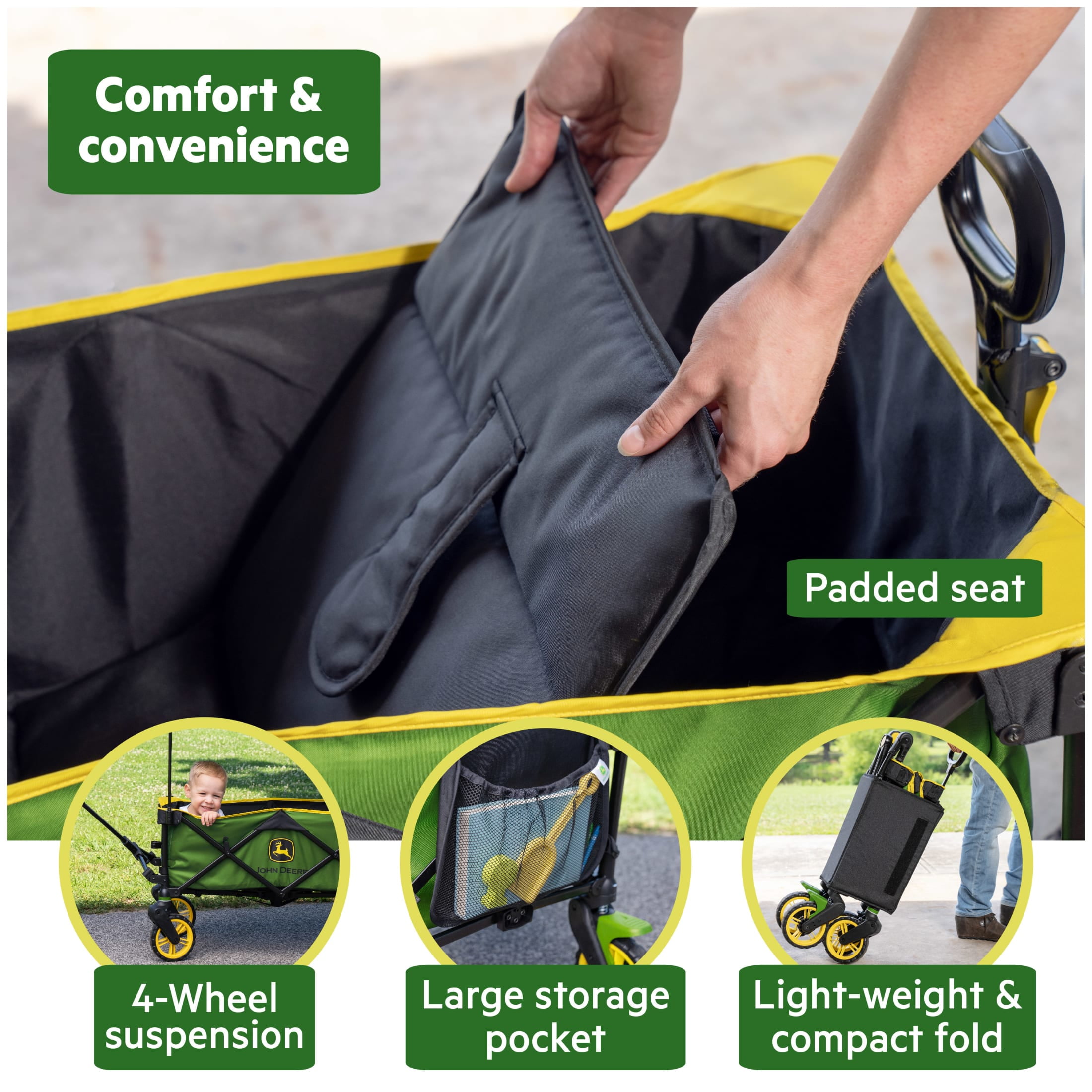 Bright Starts John Deere Pop 'N Ride Wagon, Green & Yellow, Unisex Infant to Toddler