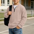 thumbnail image 4 of Sakuulaan Boys Quarter Zip Sweatshirt Mock Neck Herringbone Knit Casual Long Sleeve Jacket, 4 of 8
