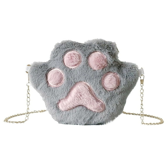 MUSOIE Women Cute Cat Paw Shape Crossbody Handbag Plush Shoulder Bag Purse with Chain Strap