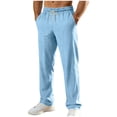 thumbnail image 2 of Purcolt Mens Summer Casual Pants Lightweight Breathable Drawstring Elastic Waist Straight Leg Workout Pants Trousers for Travel Beach Vacation, 2 of 9