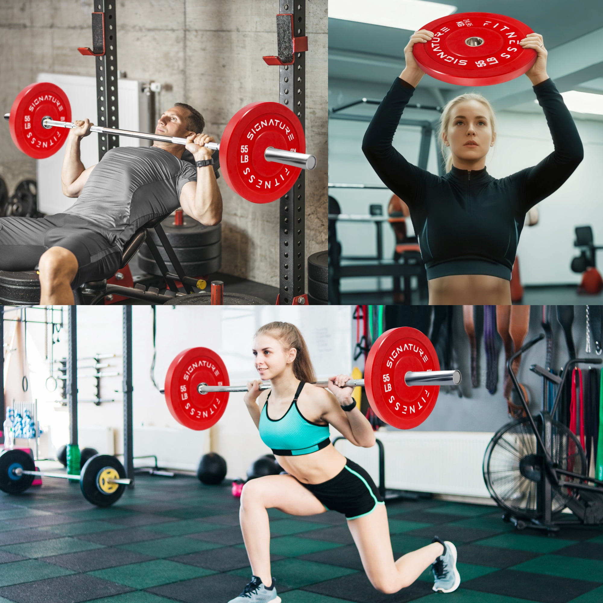 Signature Fitness Olympic Bumper Plate, 55LB, 2-Inch Weight Plate，for Strength Training & Weightlifting, Single