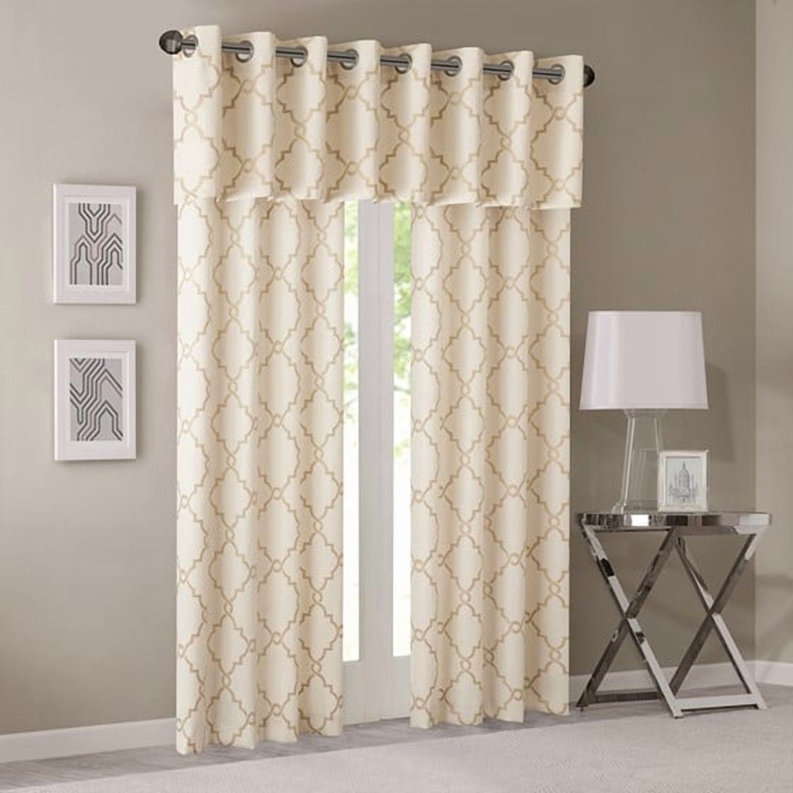 MAYEERTY 50x18" Fretwork Print Grommet Top Valance - Beige/Gold